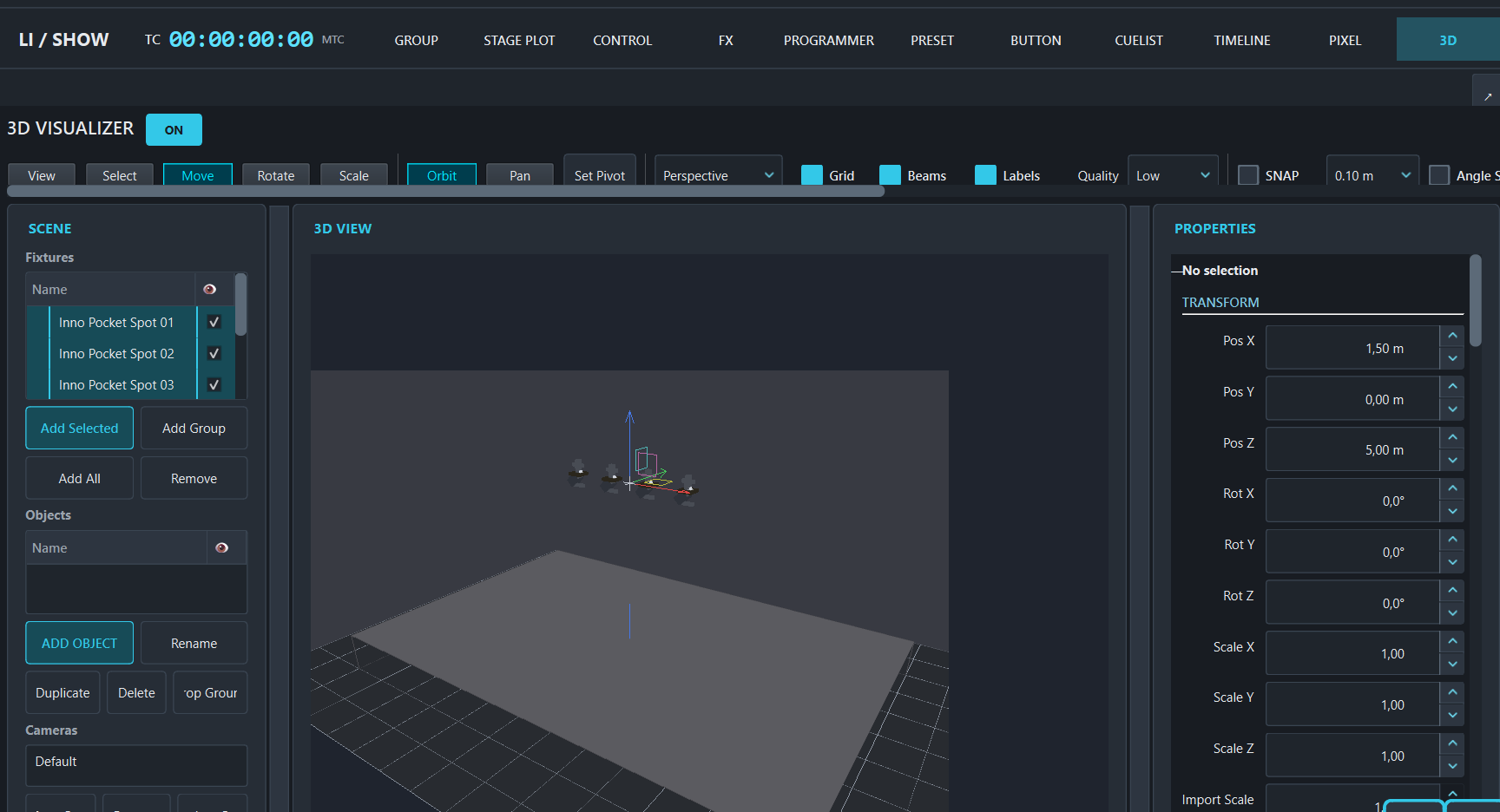 Interfaccia reale del visualizzatore 3D di LI Show