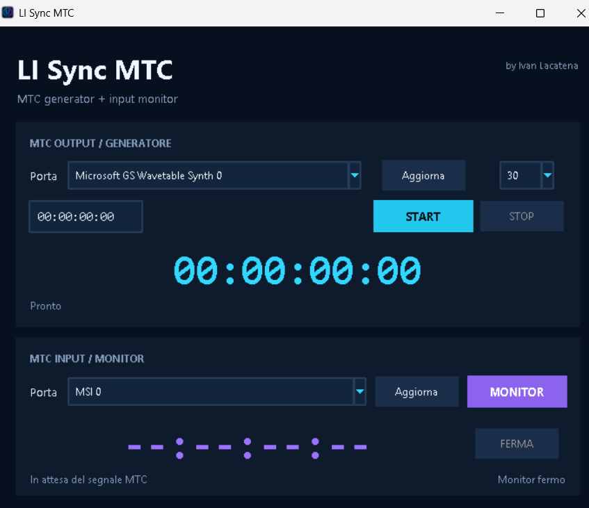 Schermata reale disponibile di LI Sync MTC